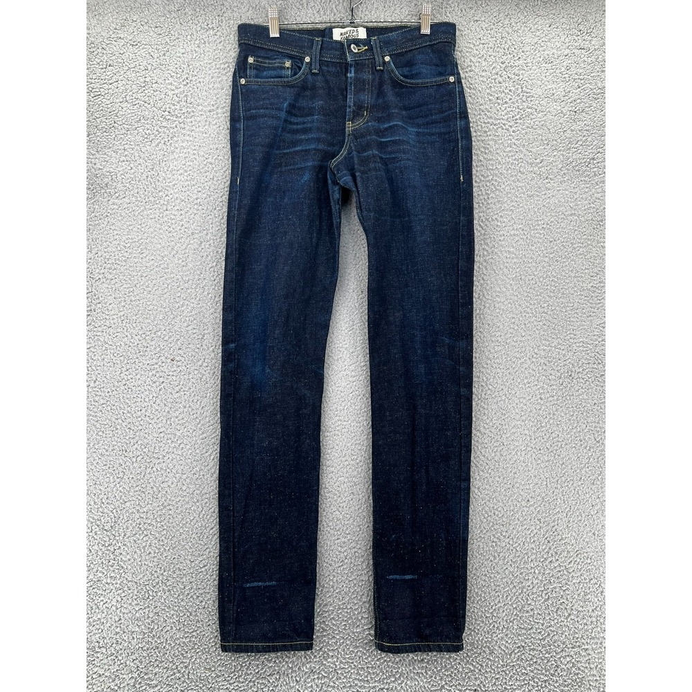 Naked & Famous Jeans Men 30 (Fits 30x34) Stretch Buttonfly Whiskers Medium Wash